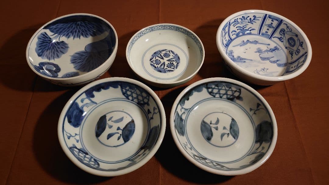 古伊万里　伊万里　青磁　染付　なます皿　江戸期　李朝　蔵出し　５客