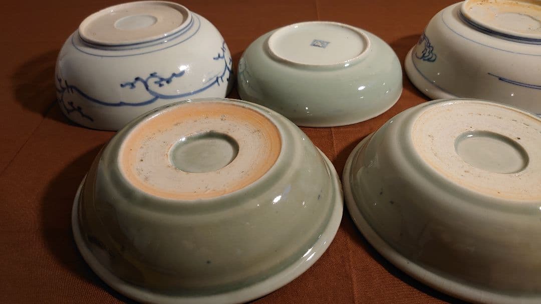 古伊万里　伊万里　青磁　染付　なます皿　江戸期　李朝　蔵出し　５客