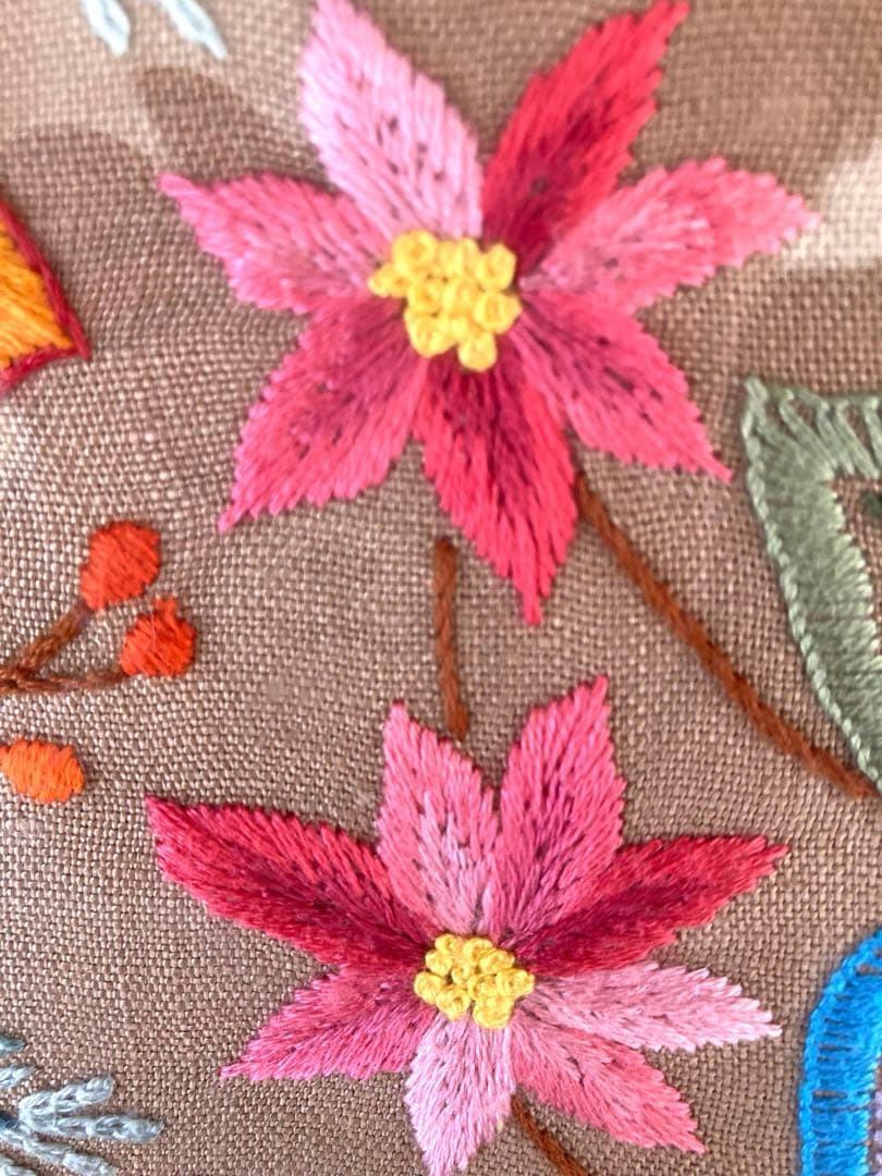 美品　戸塚刺繍　戸塚きく　初代作品　額　花　鳥　モダン