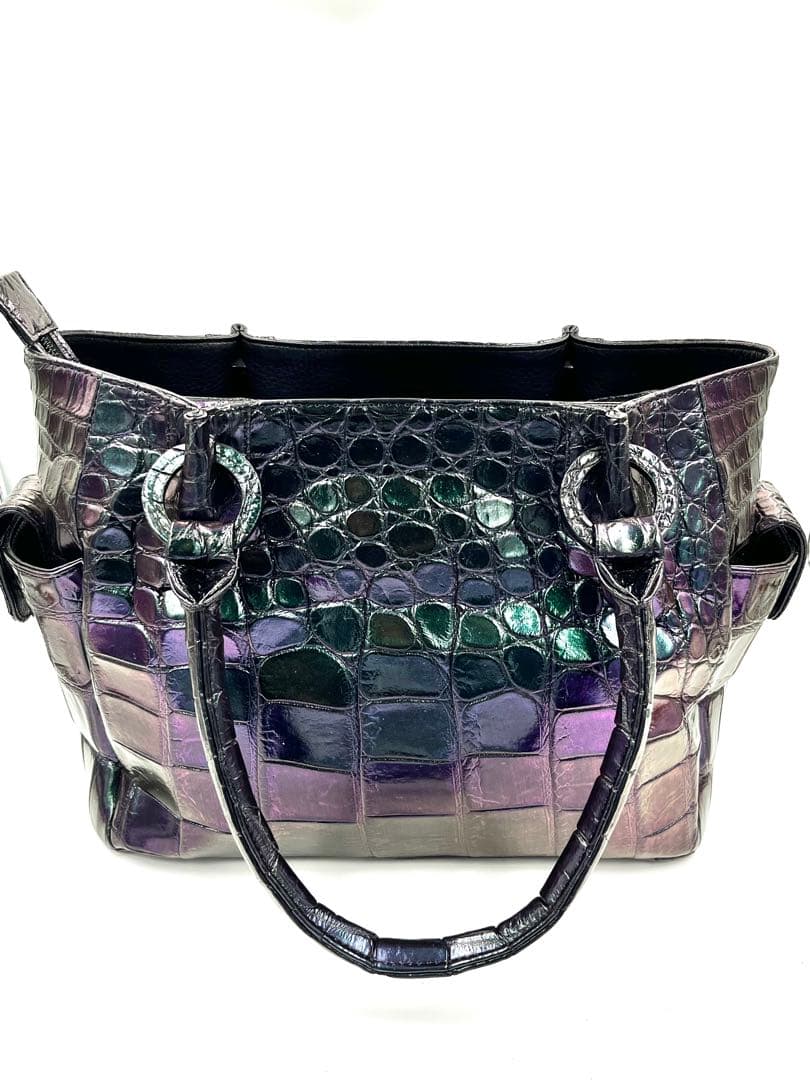 希少カラー玉虫色 高級皮革JRAクロコダイル　ハンドバック