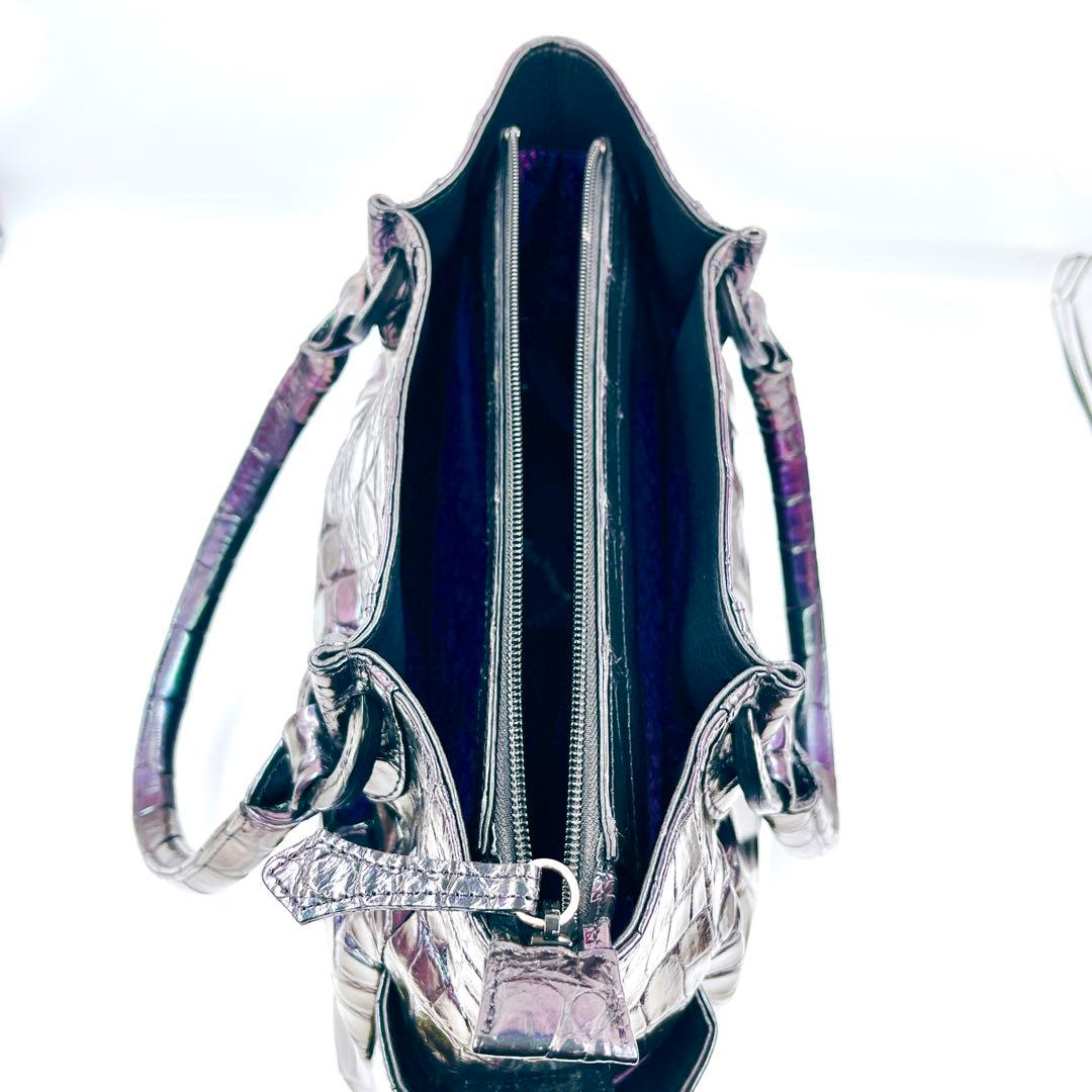 希少カラー玉虫色 高級皮革JRAクロコダイル　ハンドバック