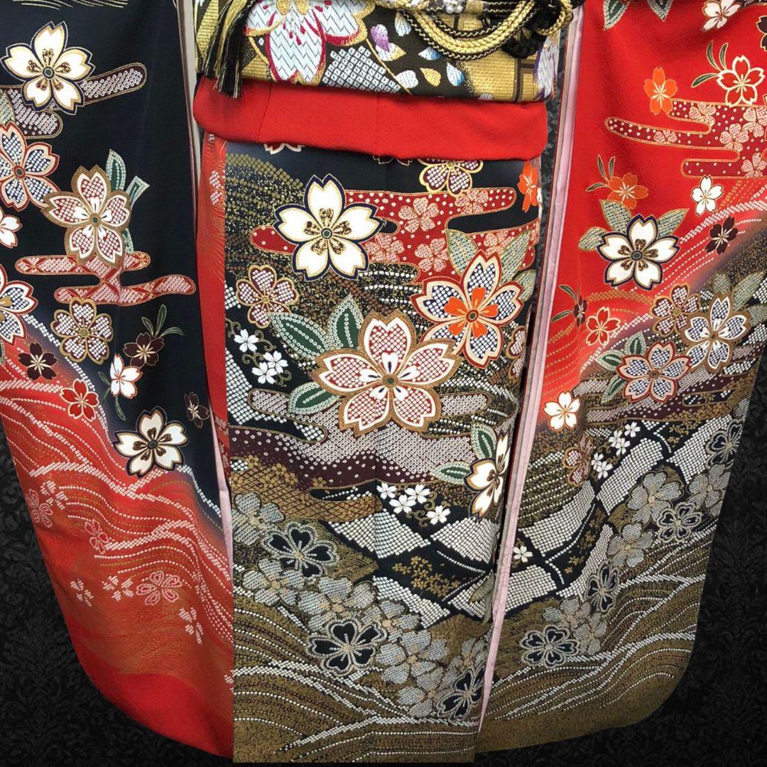 振袖フルセット(7点)・作家物・落款入り・桜尽くし・金彩加工・鹿の子柄