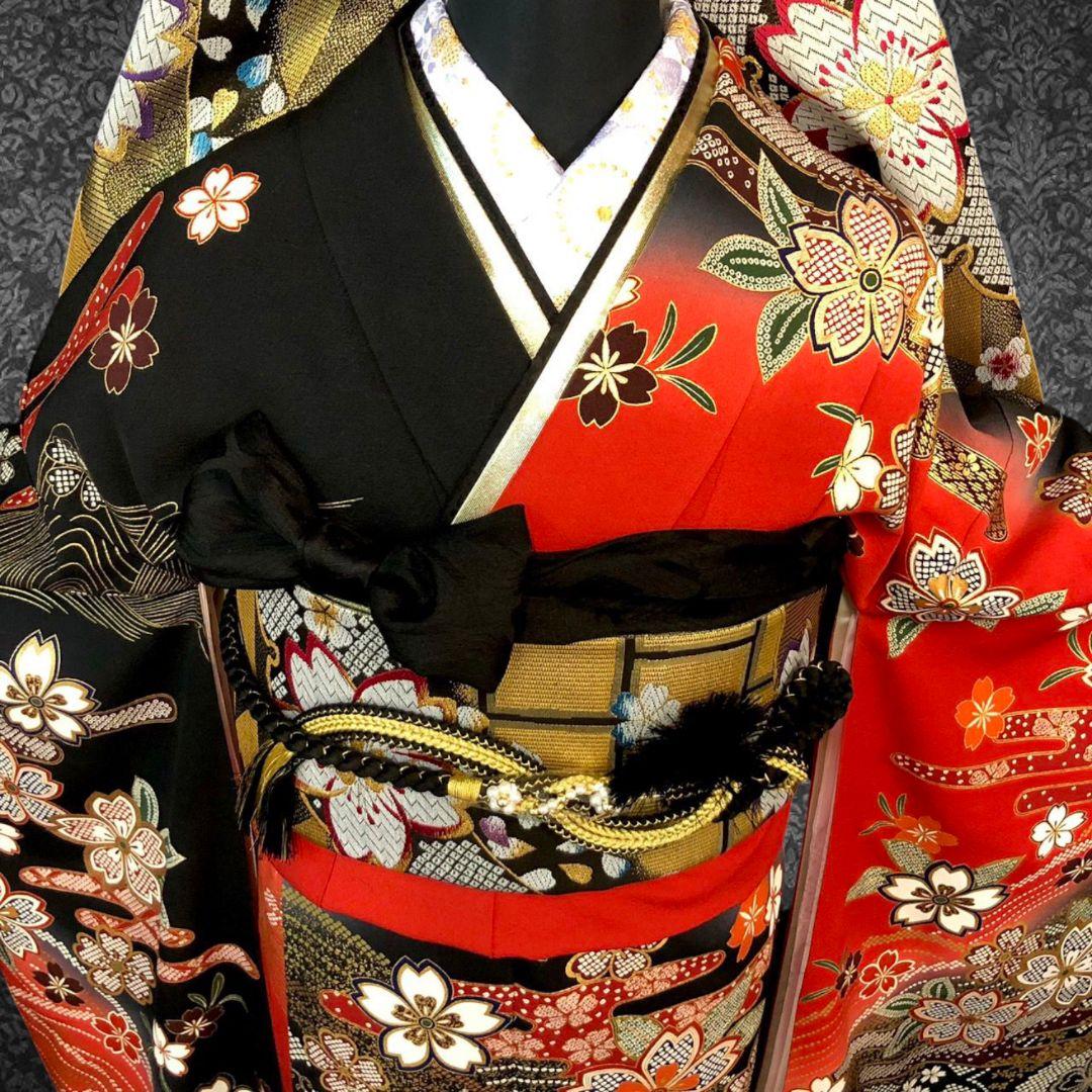 振袖フルセット(7点)・作家物・落款入り・桜尽くし・金彩加工・鹿の子柄