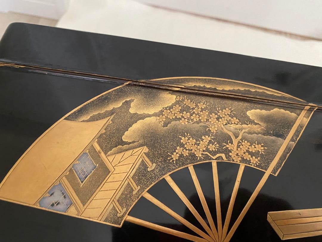 明治期頃 蒔絵 扇面 御料紙箱　料紙箱　草紙箱　書簡 内梨子地　漆器 漆工芸
