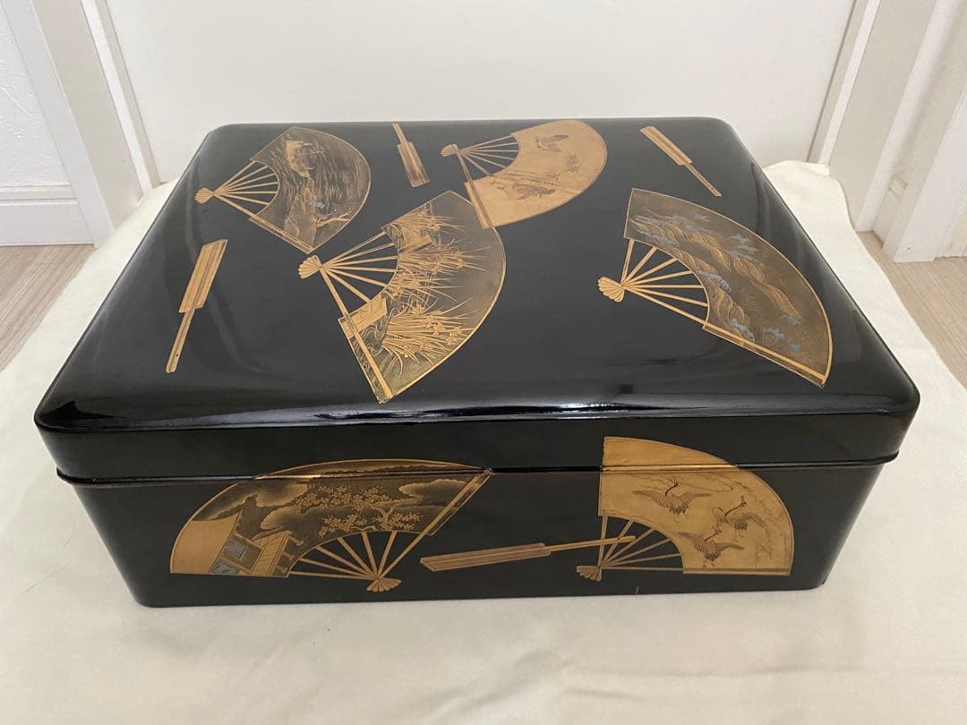 明治期頃 蒔絵 扇面 御料紙箱　料紙箱　草紙箱　書簡 内梨子地　漆器 漆工芸