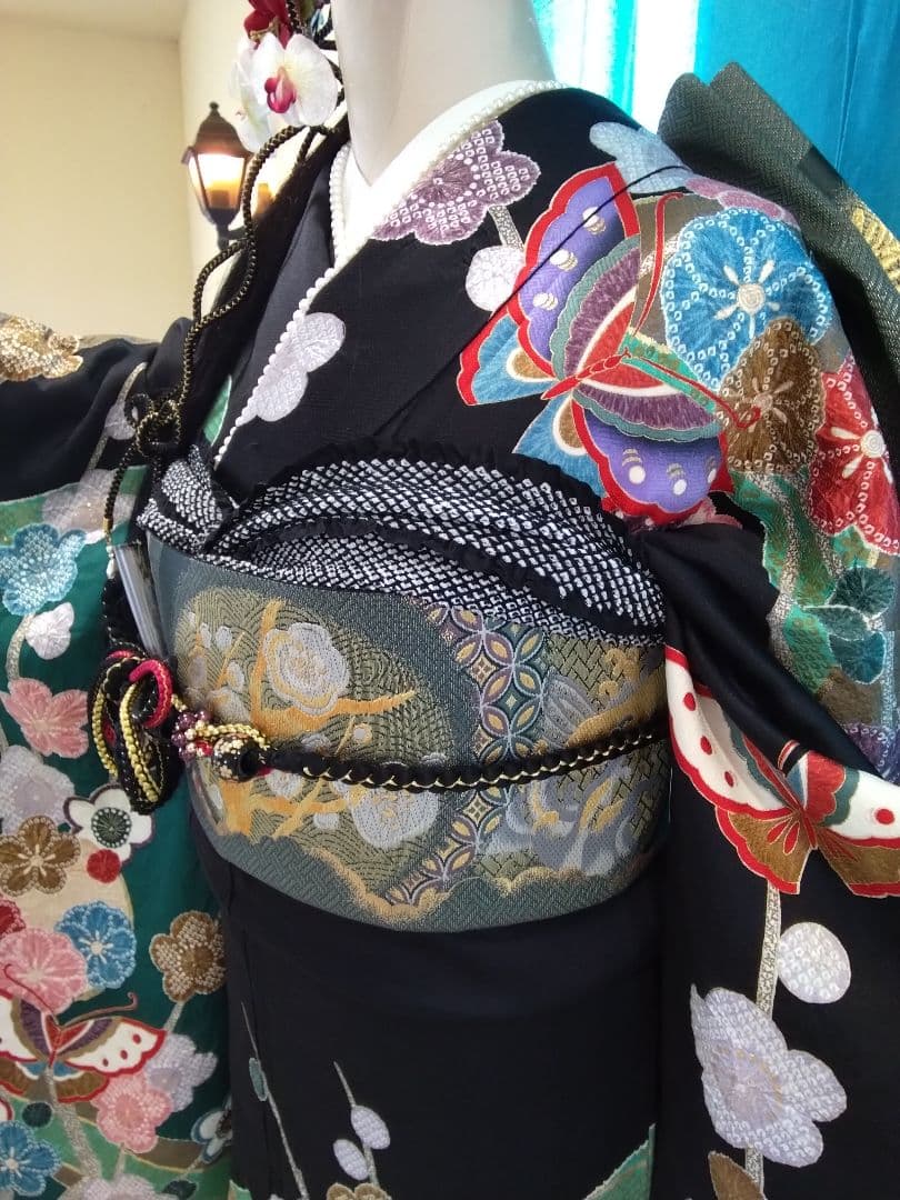 振袖フルセット、正絹絞り、落款、成人式、重ね襟、帯揚げ帯締め、西陣袋帯、襦袢