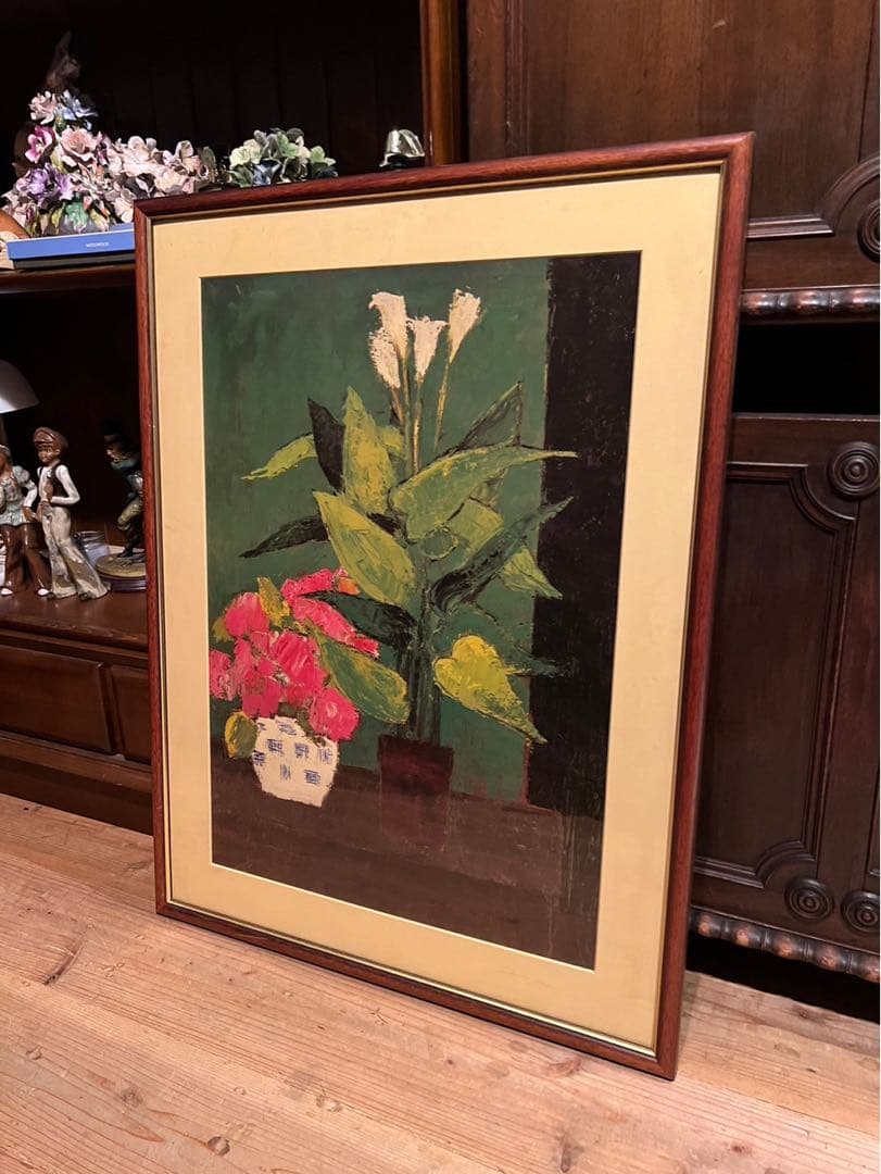 ベルナール カトラン リトグラフ 鉢植えの花 絵画 額縁 アート インテリア