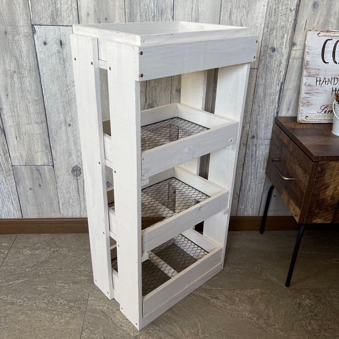 ホワイト　4段　引き出し　ウッドシェルフ　ハンドメイド　家具