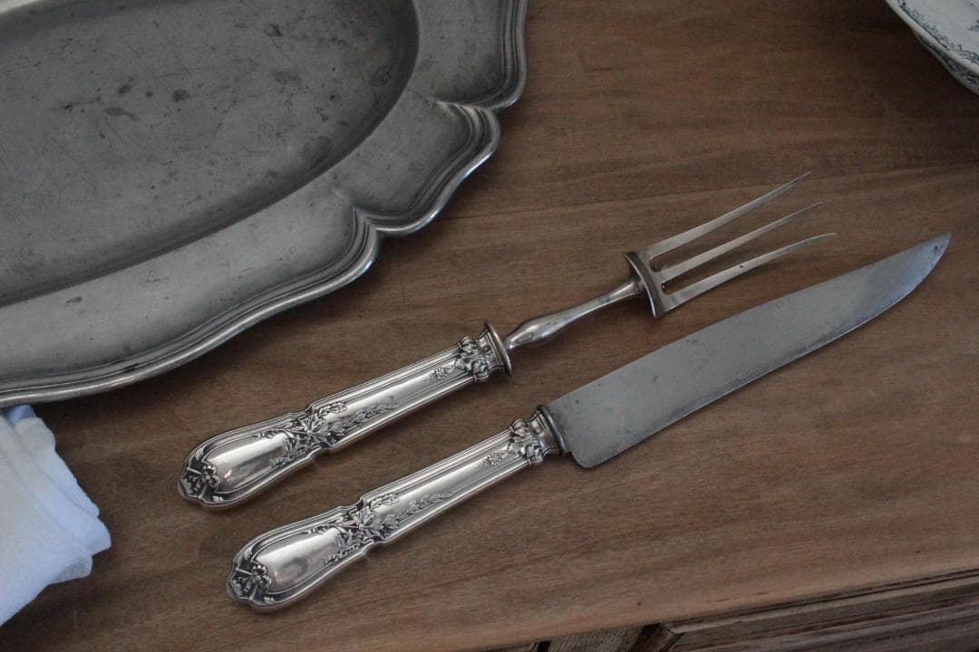 フレンチアンティーク・シルバー大型ナイフ&フォーク2本セット
