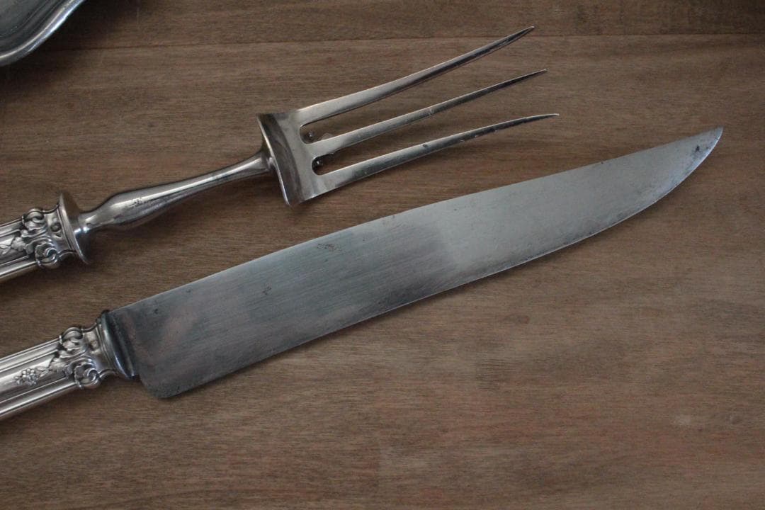 フレンチアンティーク・シルバー大型ナイフ&フォーク2本セット