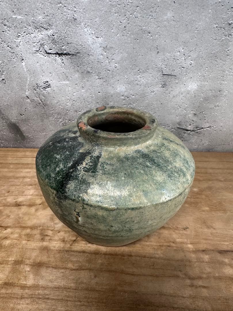漢時代　緑釉　壺　骨董品　中国古美術　銀化