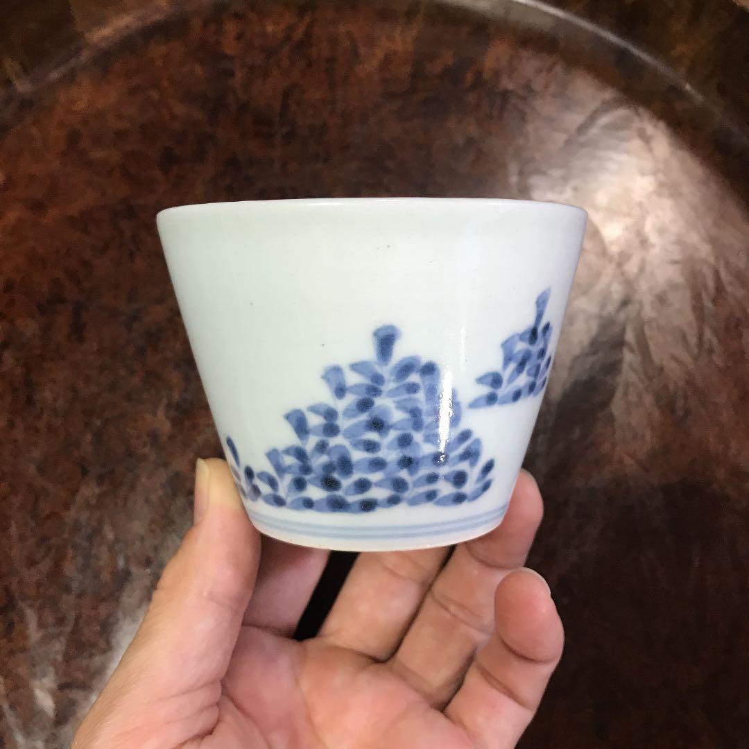 古伊万里　大振　染付　蕎麦猪口　向付　若葉文　江戸中期　蕎麦猪口　骨董