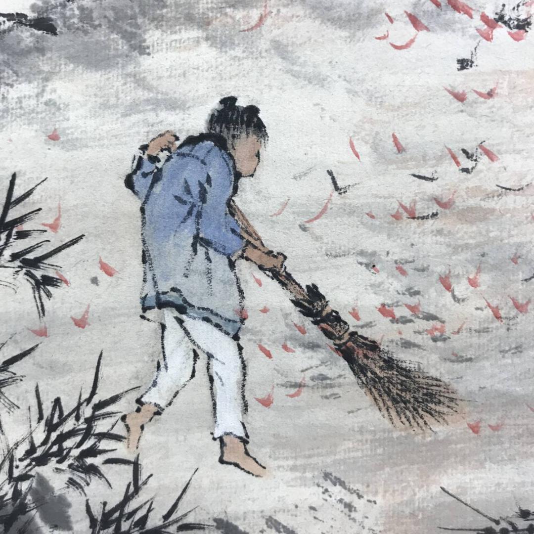 作者不詳/秋景本光城境内図/山水図/人物図/掛軸/名家伝来/AE-157