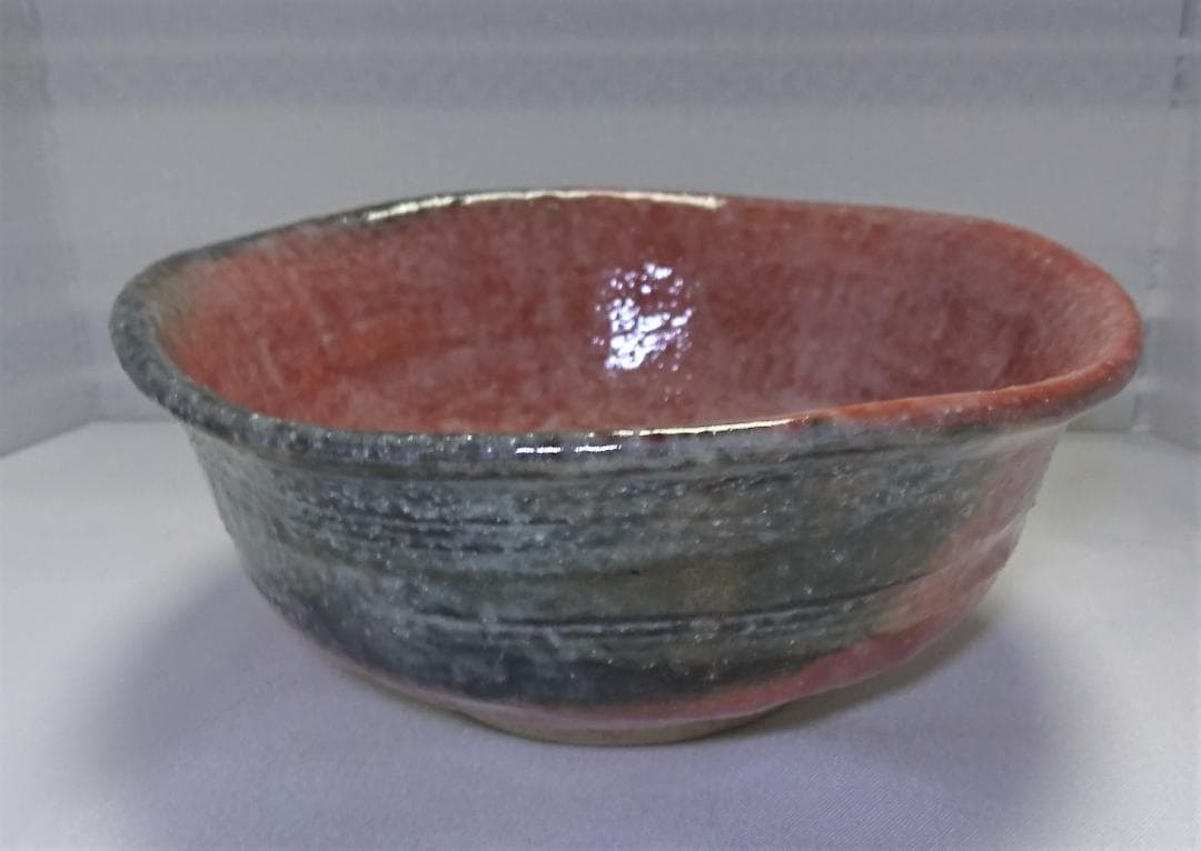 小川長楽 二代小川長楽 赤楽砂釉薬 菓子鉢 共箱 共布 (図録付)