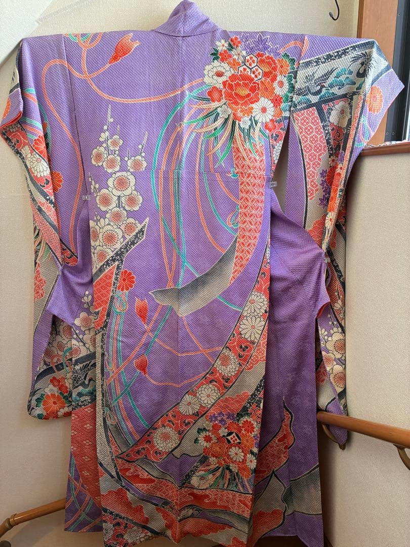 専用【逸品】藤娘きぬたや　総絞り　振袖　藤色　裄68 長襦袢　刺繍半襟付き
