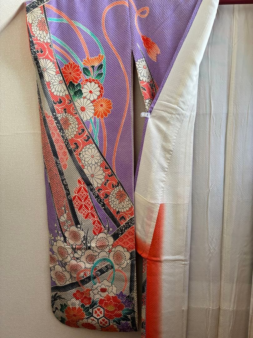 専用【逸品】藤娘きぬたや　総絞り　振袖　藤色　裄68 長襦袢　刺繍半襟付き