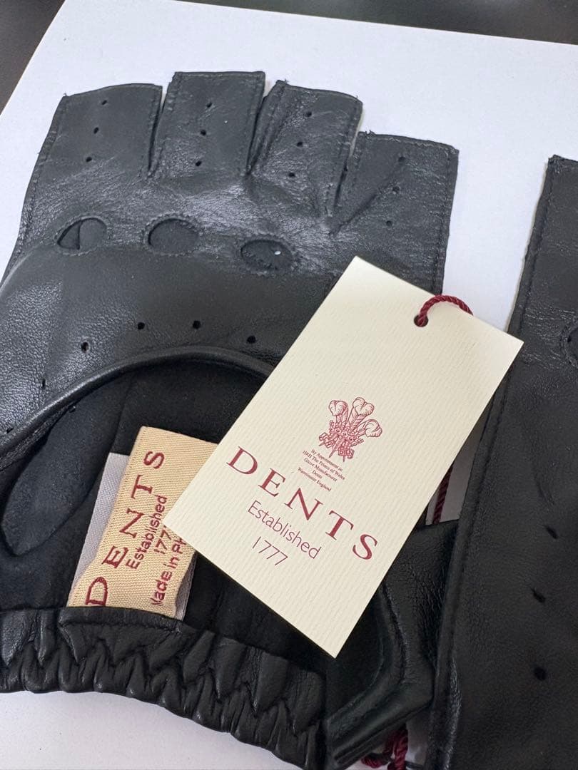 DENTS ブラック レザー フィンガーレス手袋 M