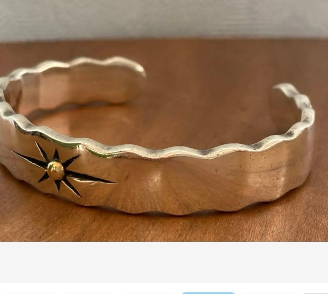 90sシルバーバングル｜925刻印×刻印×金のポイント｜インディアンジュエリー風