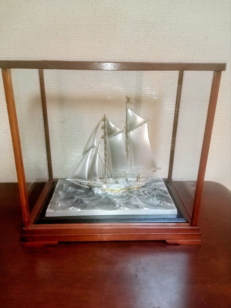 武比古作 SILVER 970 銀製ヨット 置物 ガラスケース付き シルバー製