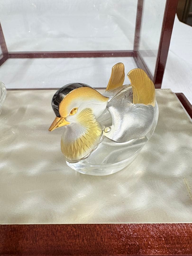 銀製　鴛鴦 オシドリ　ガラス製 置物 ケース入り
