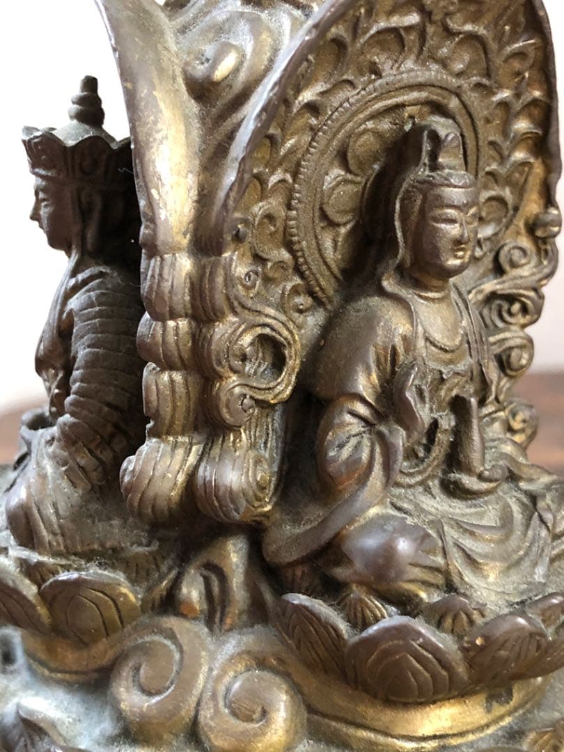 仏教美術 銅製 三面仏 弥勒如来/弥勒菩薩/三蔵法師 仏像