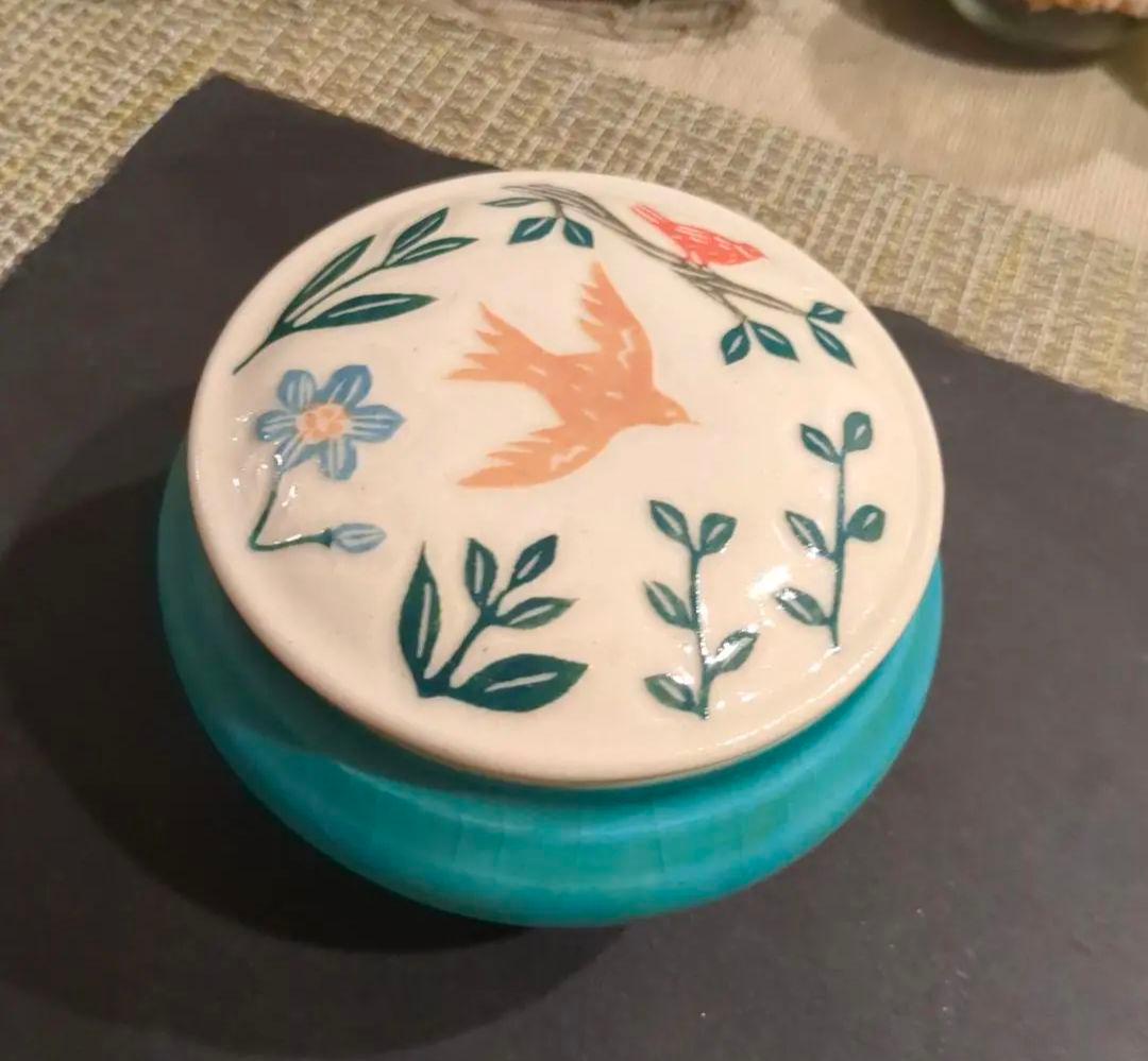 貴重　長谷川風子　蓋物　フタモノ　鳥　トリ　花