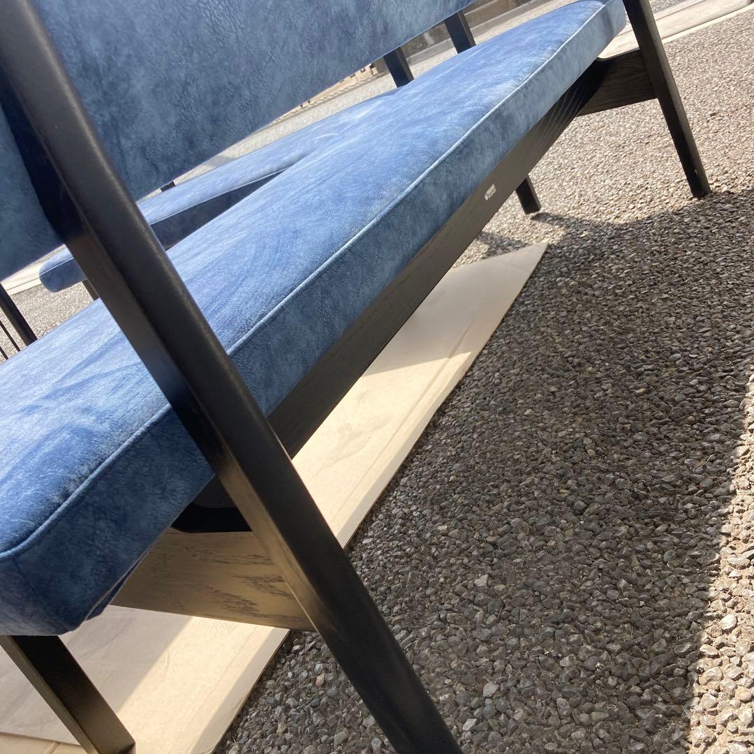 むぎページ　青いファブリック L字型ソファセット