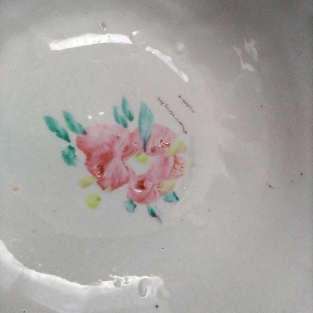 中国古玩　民国時代　碗　牡丹／芍薬？　蓮？　梅　「萬古」