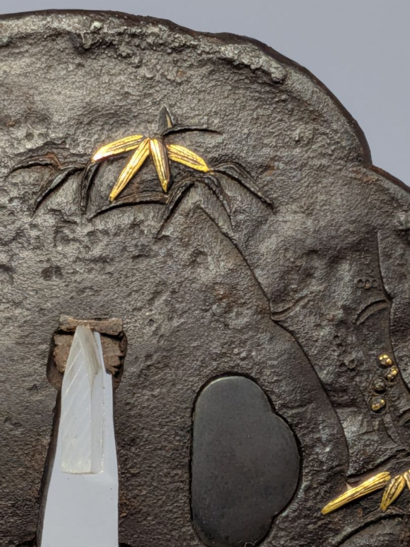 竹虎図鍔 鉄地 江戸期 9.65cm 大鐔 水戸 会津 箱付