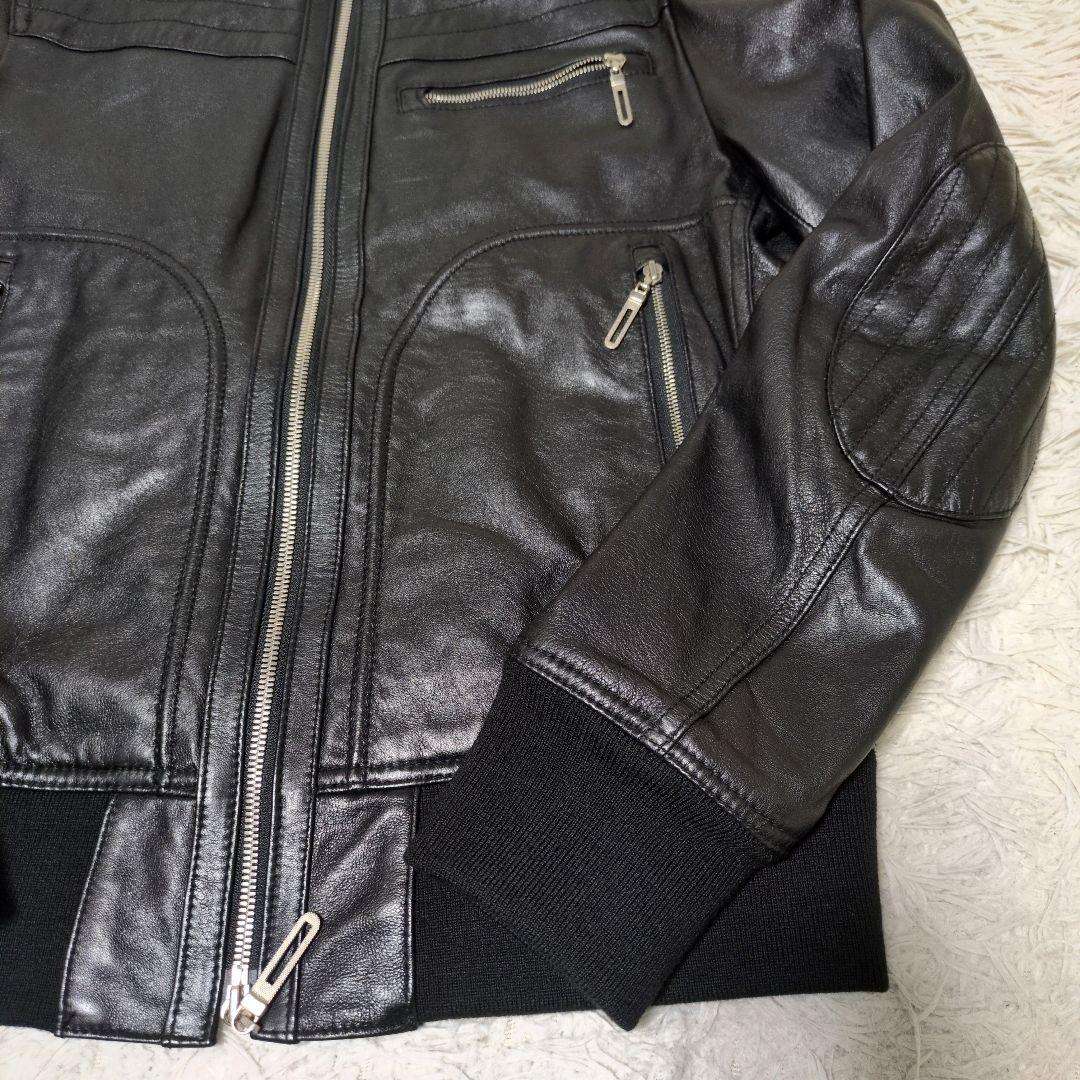 junmen JLINE ラムレザー シングルレザーライダース 黒 L 袖リブ