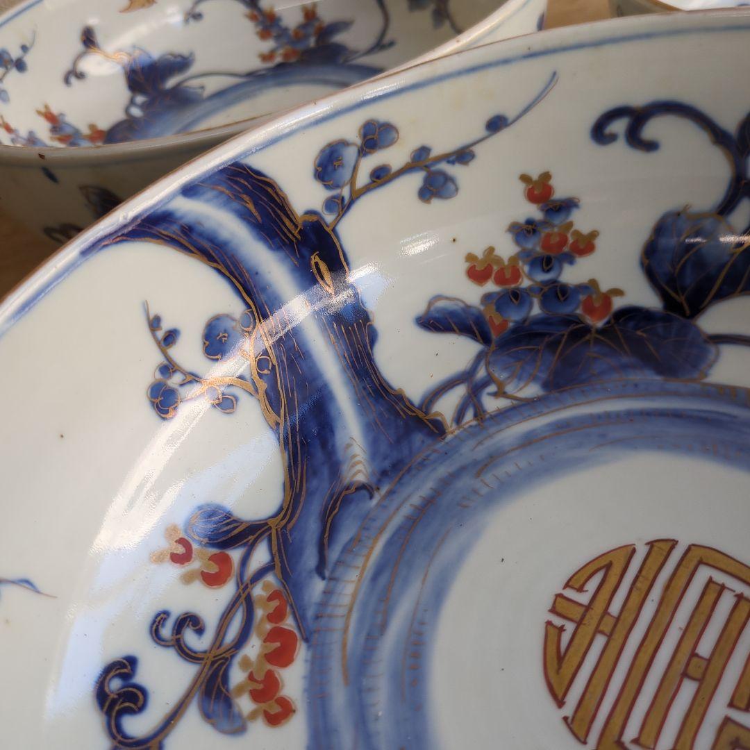 骨董 古伊万里 三っ丼 大中小 鉢 染め付け 花と鳥 二重高台 器