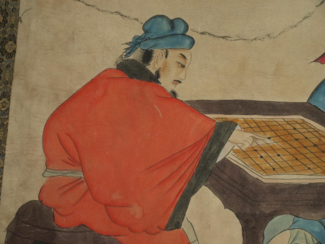 中国清時代 任熊作 群仙祝夀图　　人物掛け軸　激安骨董品　 BD233A13-3