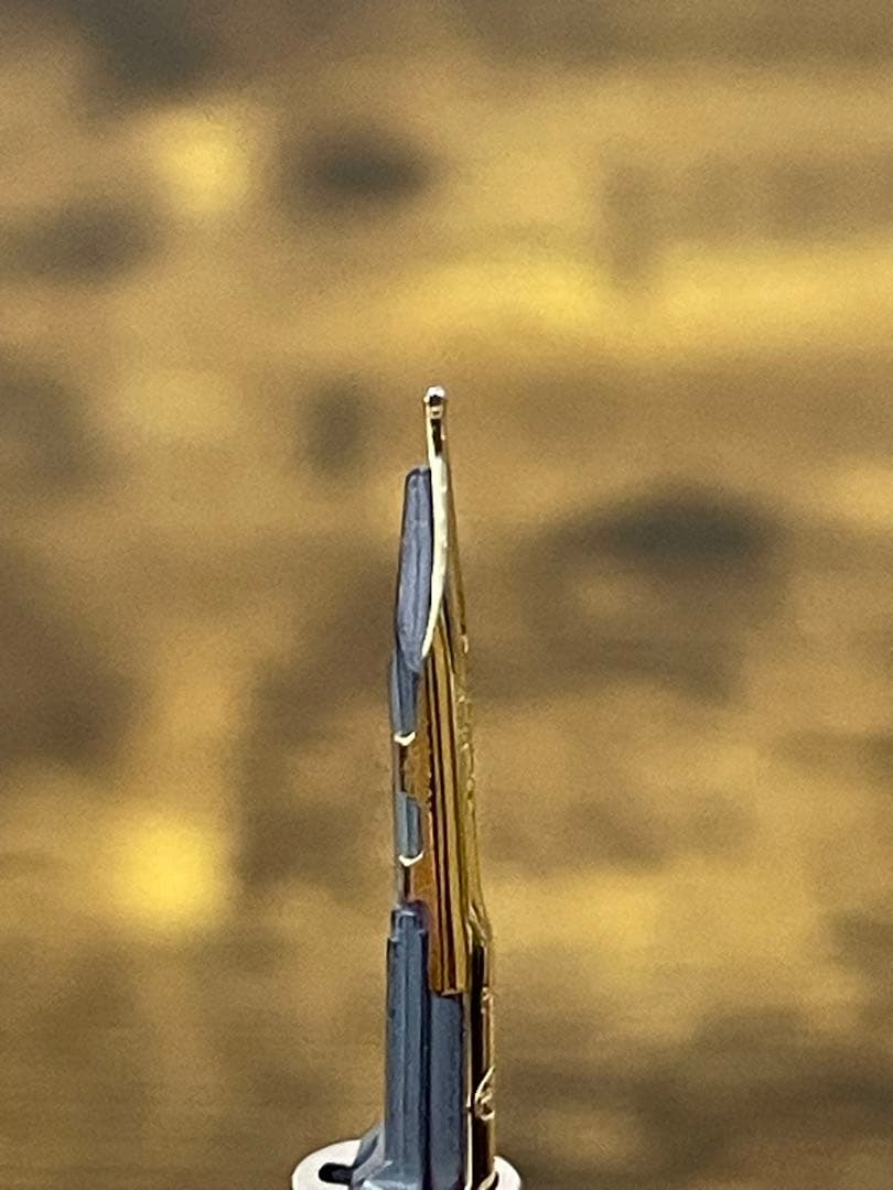 筆記確認＆洗浄済　ディープブルー×ゴールド 18金　細字　キャップレス　万年筆