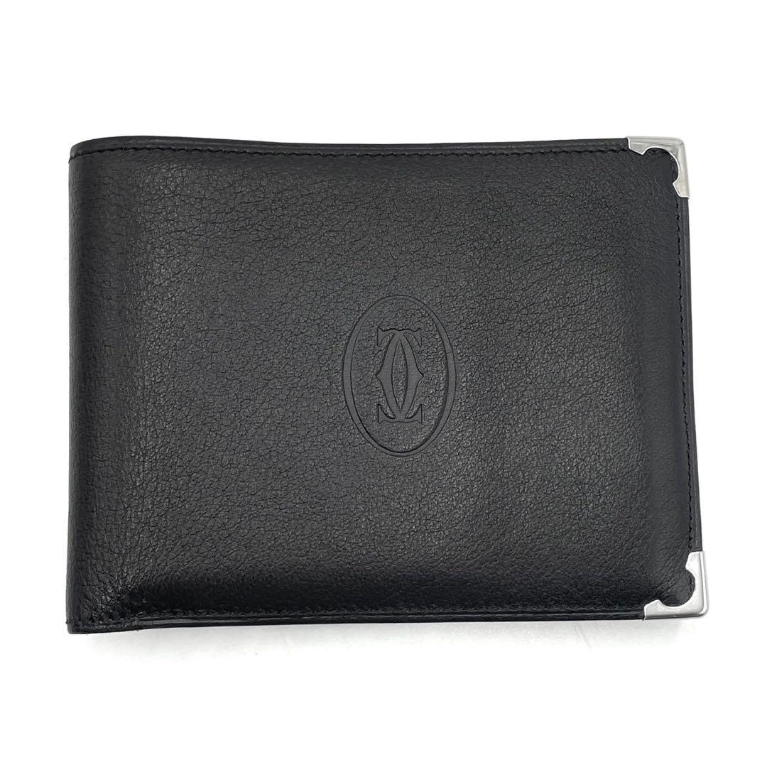 極美品● マスト ドゥ カルティエ 二つ折り財布 マストライン ブラック 鑑定済