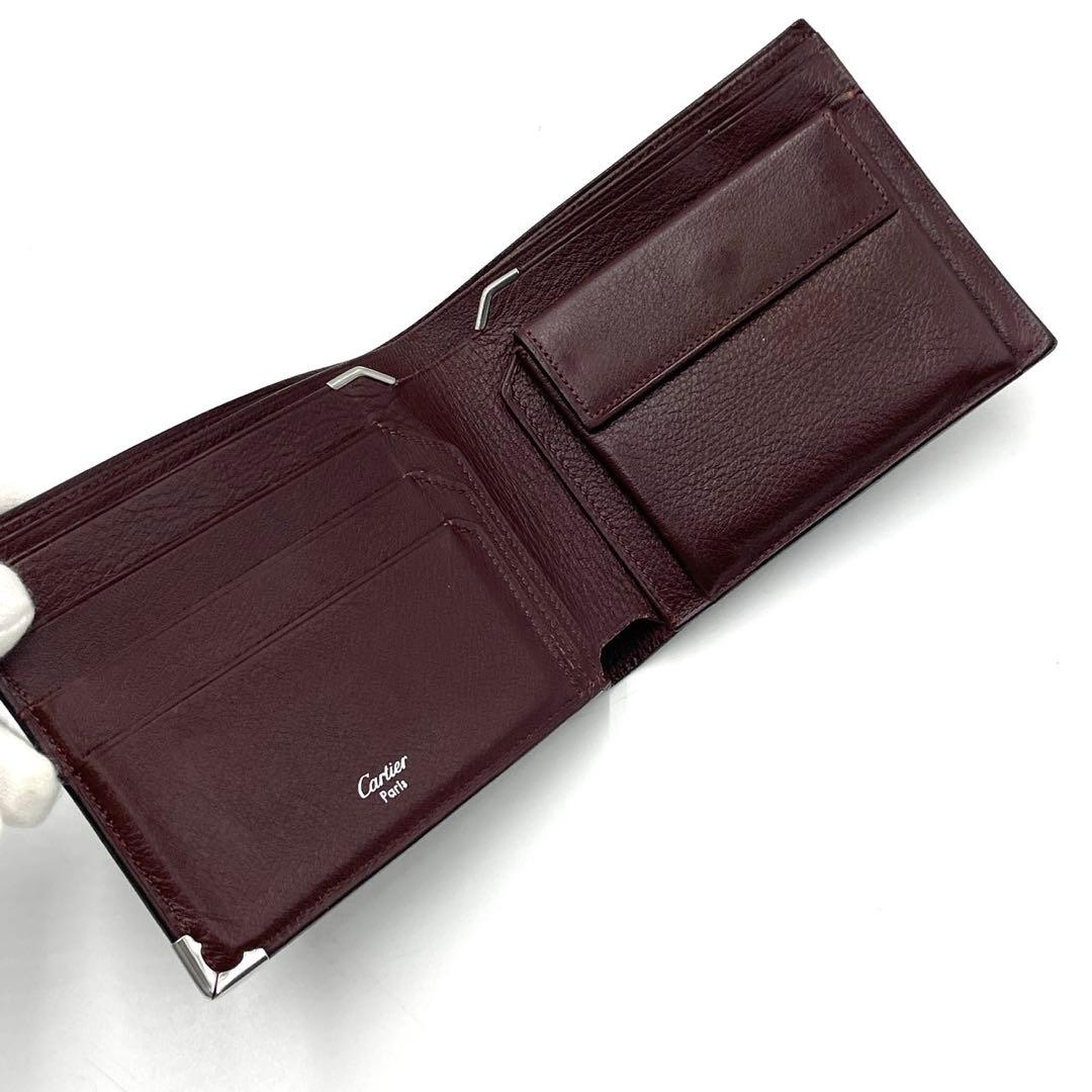極美品● マスト ドゥ カルティエ 二つ折り財布 マストライン ブラック 鑑定済