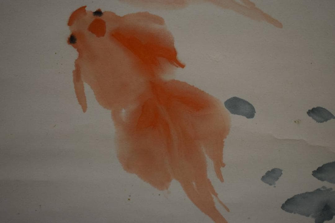 真作/下村為山/金魚図/絹表装/桐共箱付/布袋屋掛軸HG-102