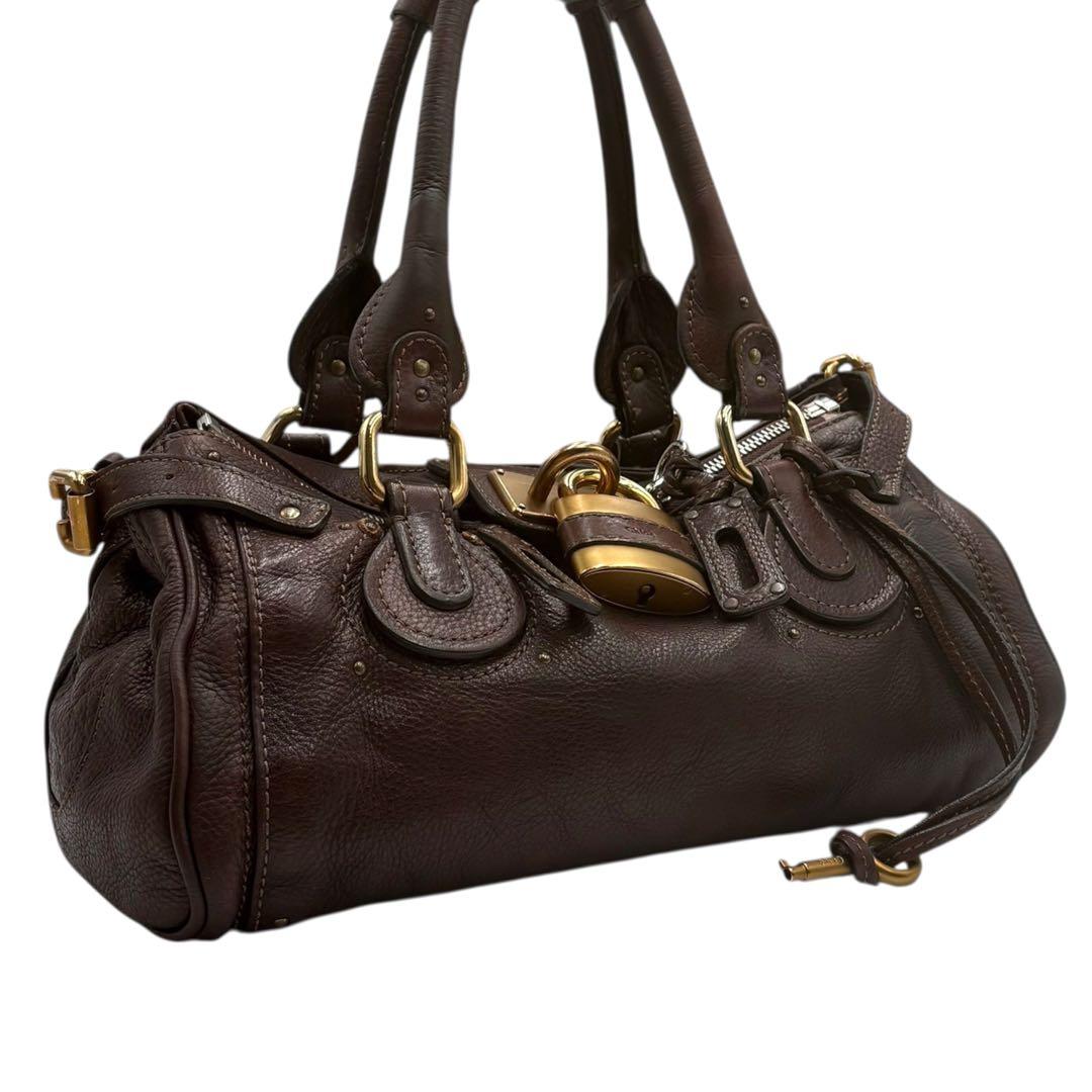 6205 美品 クロエ パディントン 南京錠 ハンドバッグ ミニボストン 焦げ茶