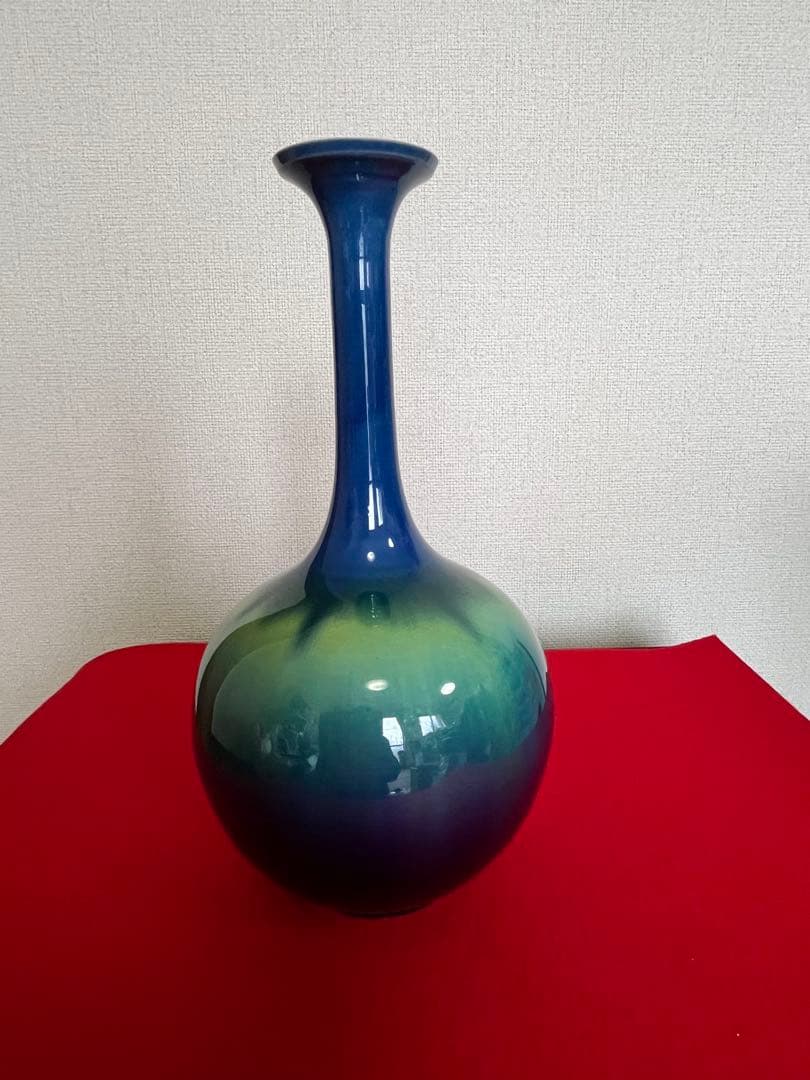 【特価】柳雨軒 三代 人間国宝 徳田八十吉（正彦銘）碧明釉 花生 T255