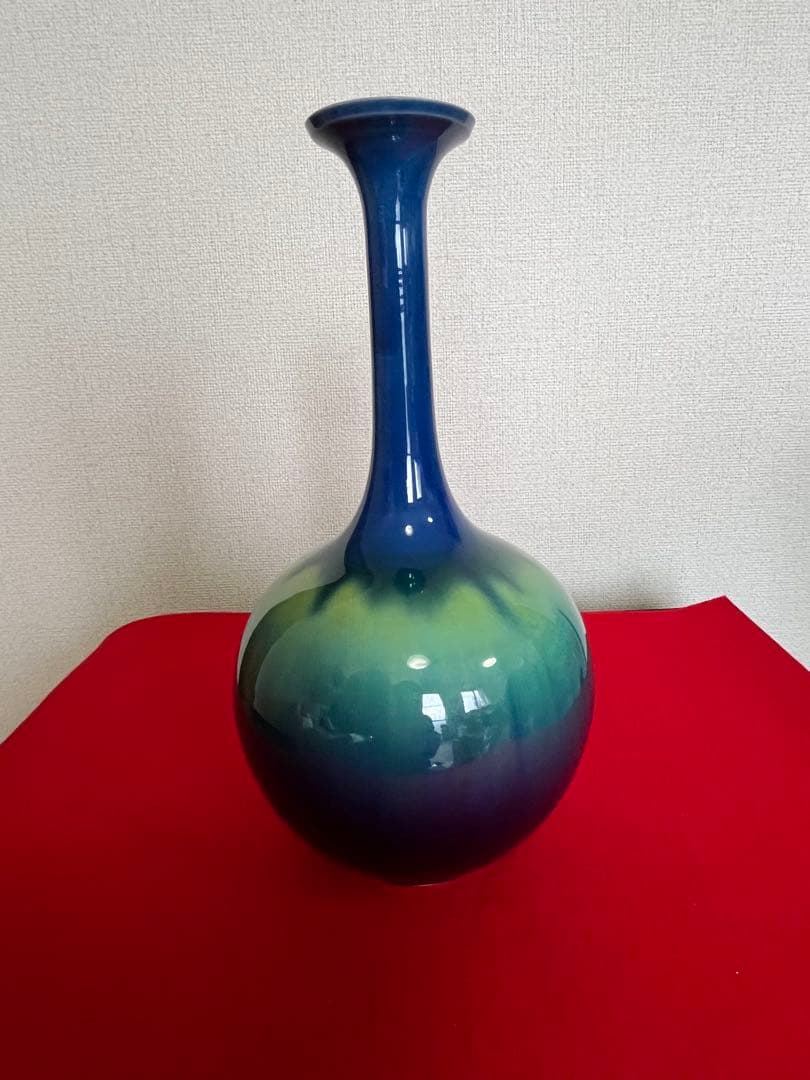 【特価】柳雨軒 三代 人間国宝 徳田八十吉（正彦銘）碧明釉 花生 T255