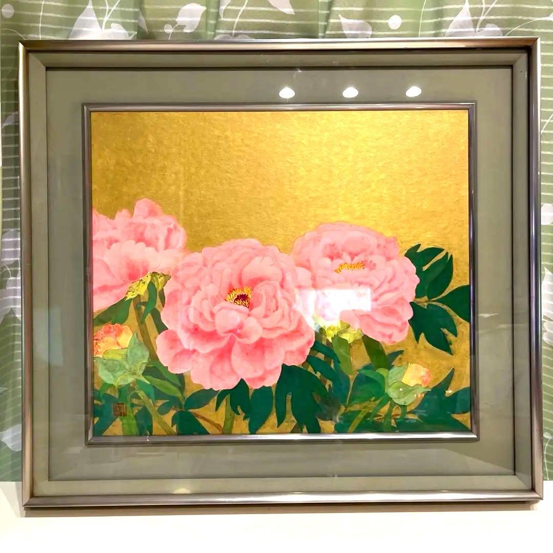 日本画 桃色の牡丹