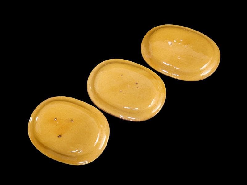 珉平焼　淡路焼　小判形　龍紋の図 陰刻　手塩皿　３枚　D022AS-fbtj