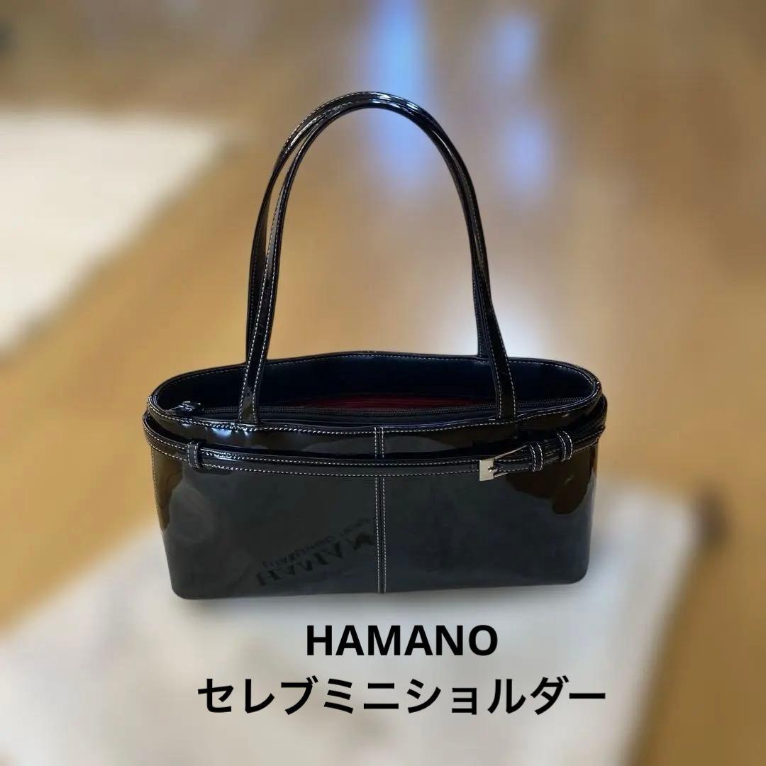 濱野皮革工藝　ハマノ HAMANO セレブミニ ショルダーバッグ　エナメル　黒