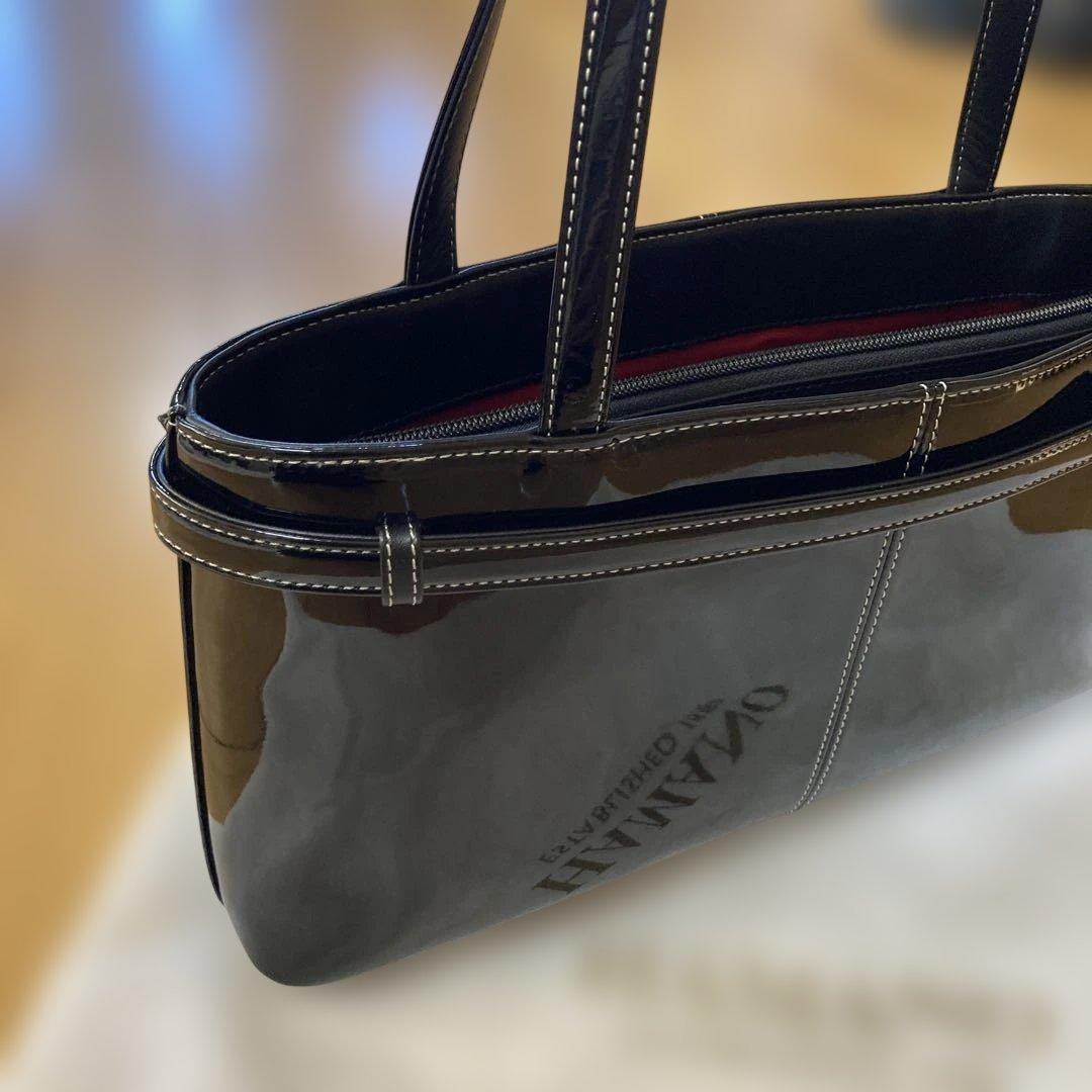 濱野皮革工藝　ハマノ HAMANO セレブミニ ショルダーバッグ　エナメル　黒