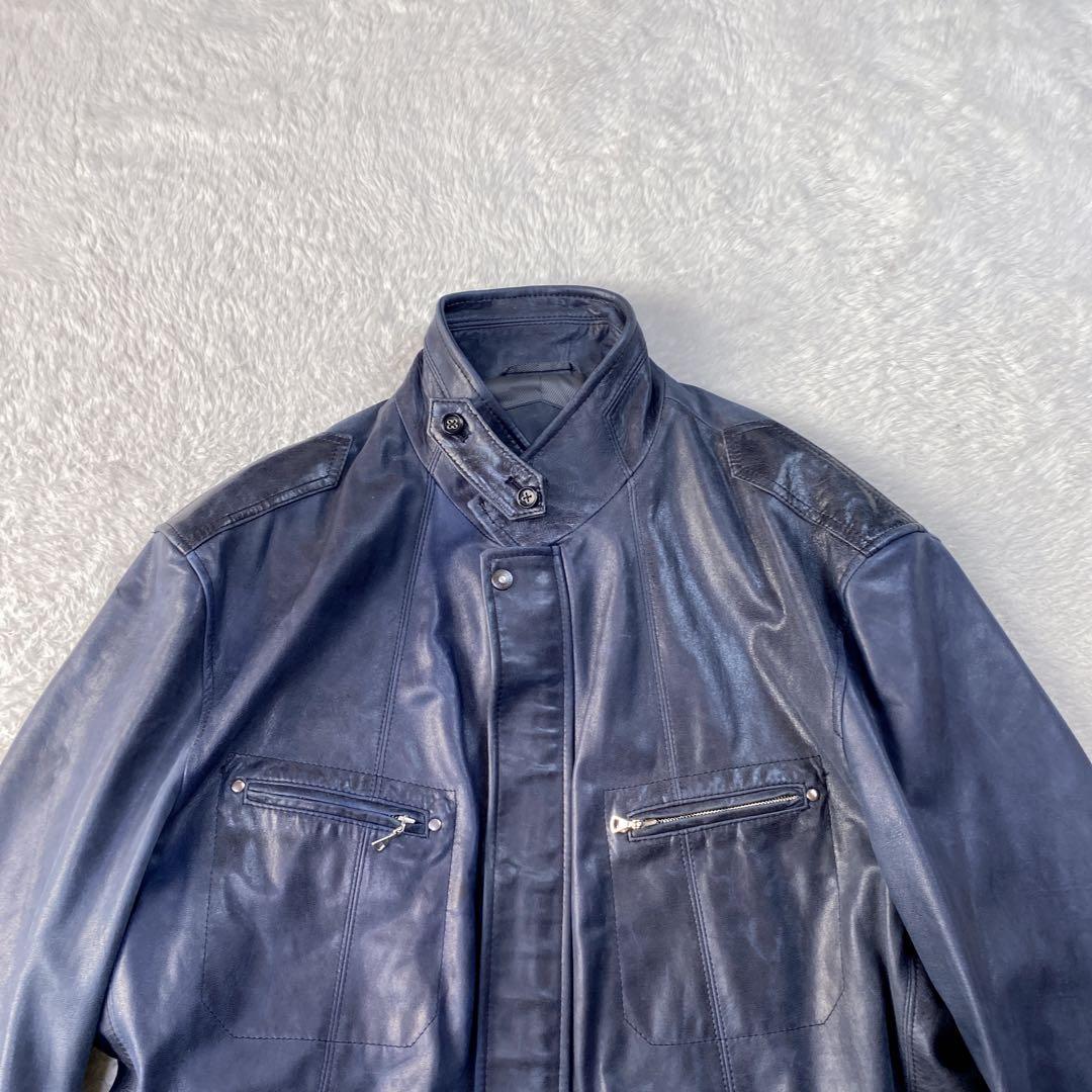 希少色・特大3L/ ダーバン ラムレザー ハンティングジャケット ダークブルー