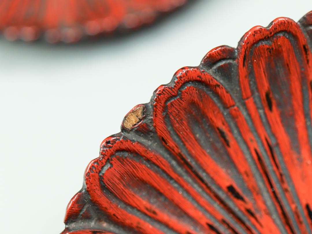 鎌倉彫 銭堂製 二重菊菓子取 4枚 菓子皿 共箱