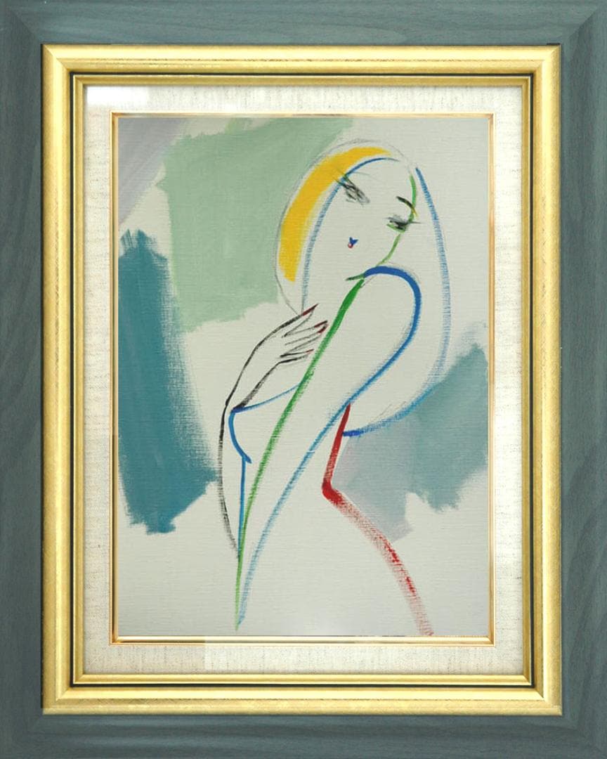 油絵 菅家令子 絵 絵画 インテリア 額付(黒) F6-082611 人物 女性