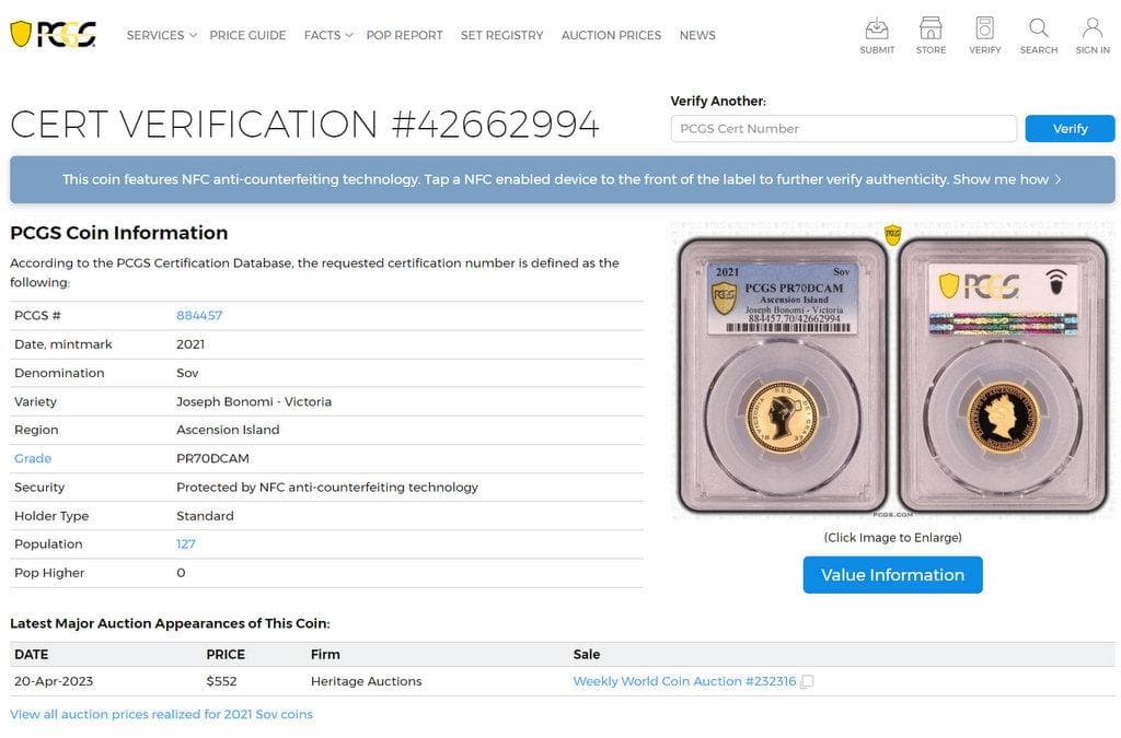 2021年アセンション島 ジョセフ ボノミ ソブリン PCGS PF70DCAM