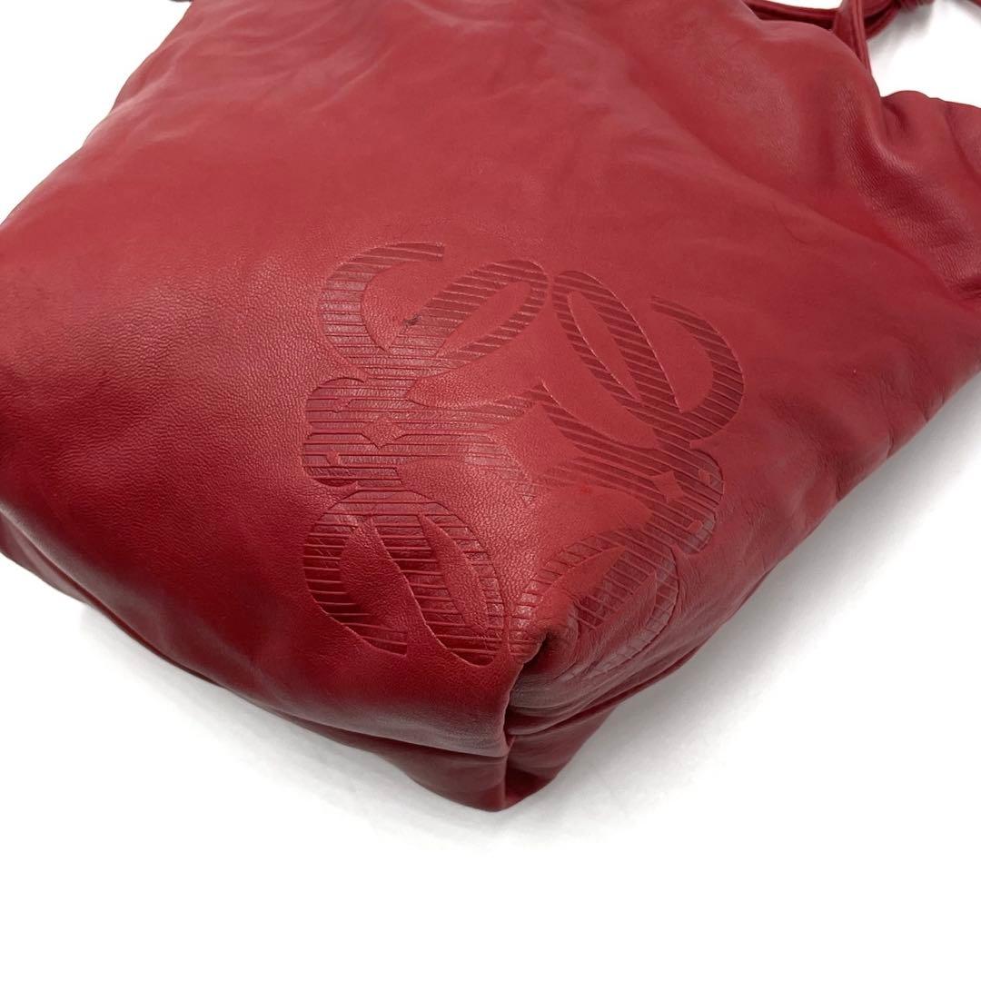 美品● ロエベ ショルダーバッグ 巾着 アナグラム ロゴ レッド レザー