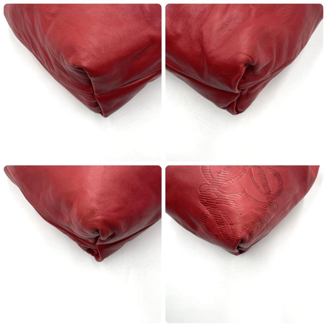 美品● ロエベ ショルダーバッグ 巾着 アナグラム ロゴ レッド レザー