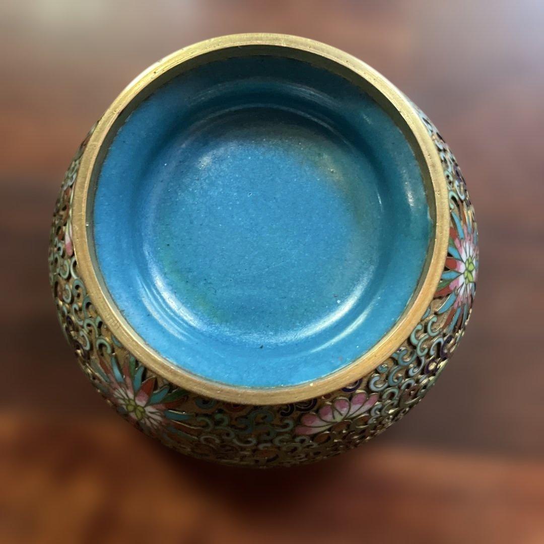 花模様の七宝焼香合 蓋付き